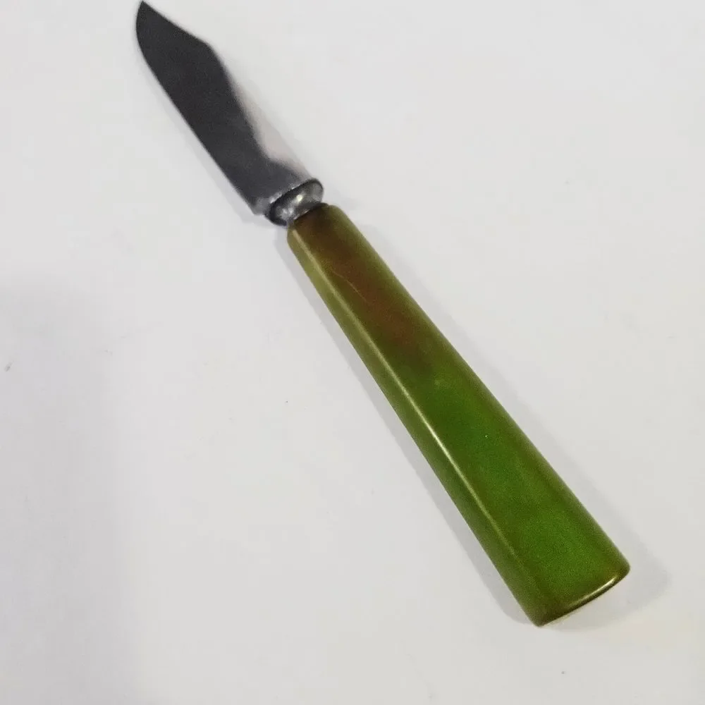 Vintage '30s Avacado Green Marbled Ombre Bakelite Stainless Steel Pairing Knife